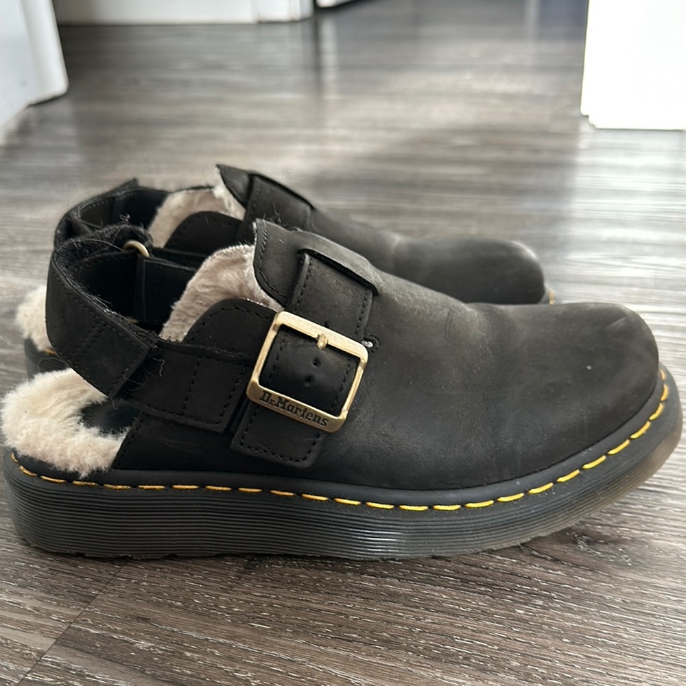Dr. Martens Black Leather Fur-Lined Clogs